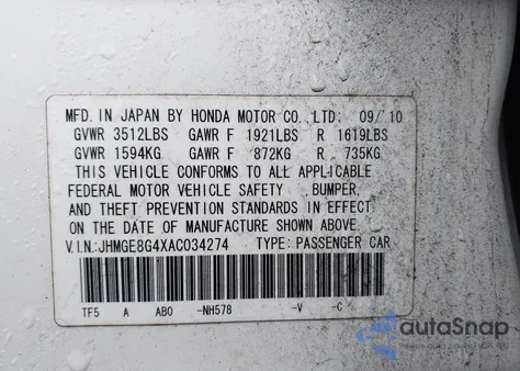 2010 Honda Fit Sport z USA, uszkodzony, nr VIN JHMGE8G4XAC034274